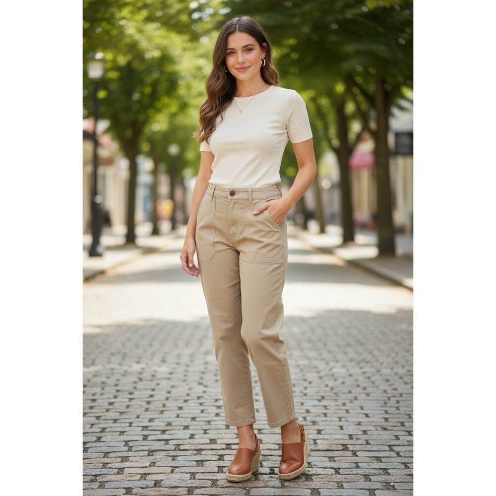 Universal Thread Khaki Utility Pants Size 4 High Rise Straight Leg Beige Casual